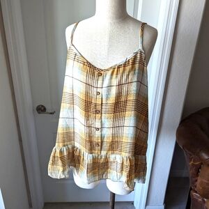 NWT Wheat, White, Brown Plaid Oversized Tank Top